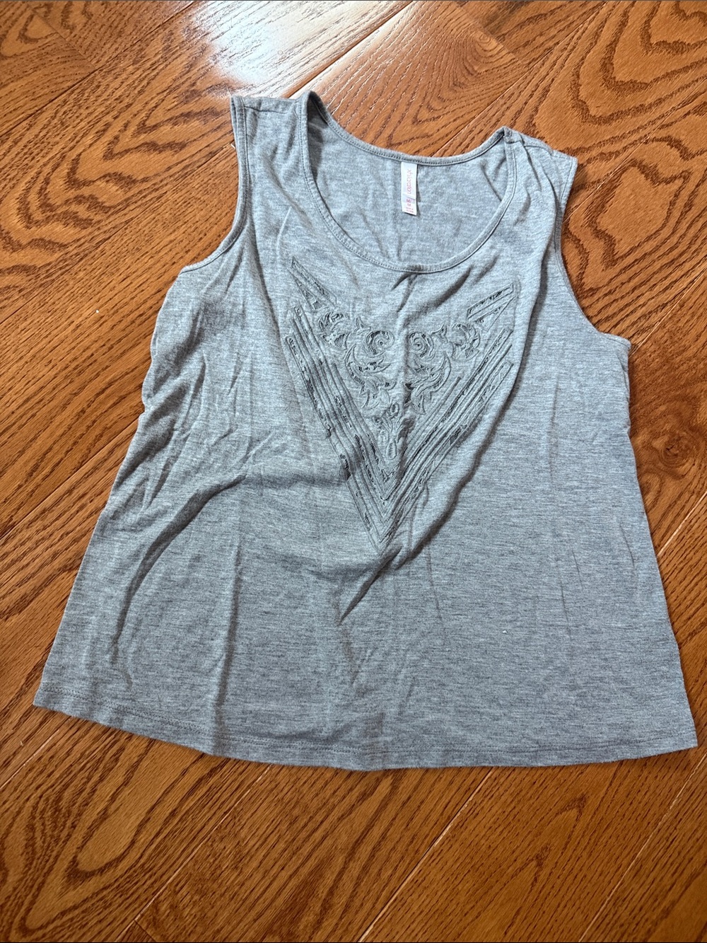 Xhilaration Gray Embroidered V-Neck Tank Top